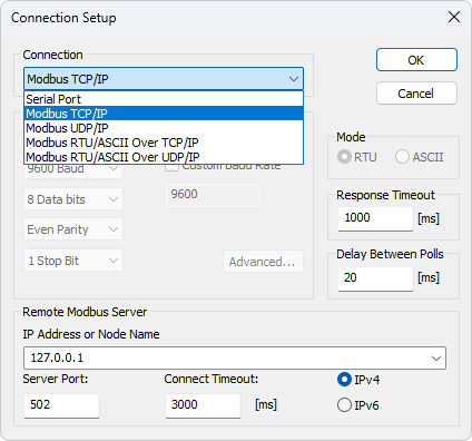 Modbus Connection setup"